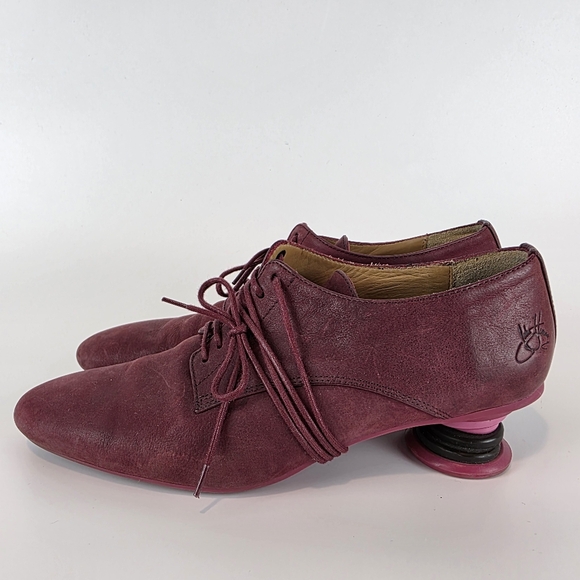 John Fluevog Women's Fairway Bermuda Shoes‎ w/ Wrap Around Laces Piled Heel sz 9 - Picture 4 of 12